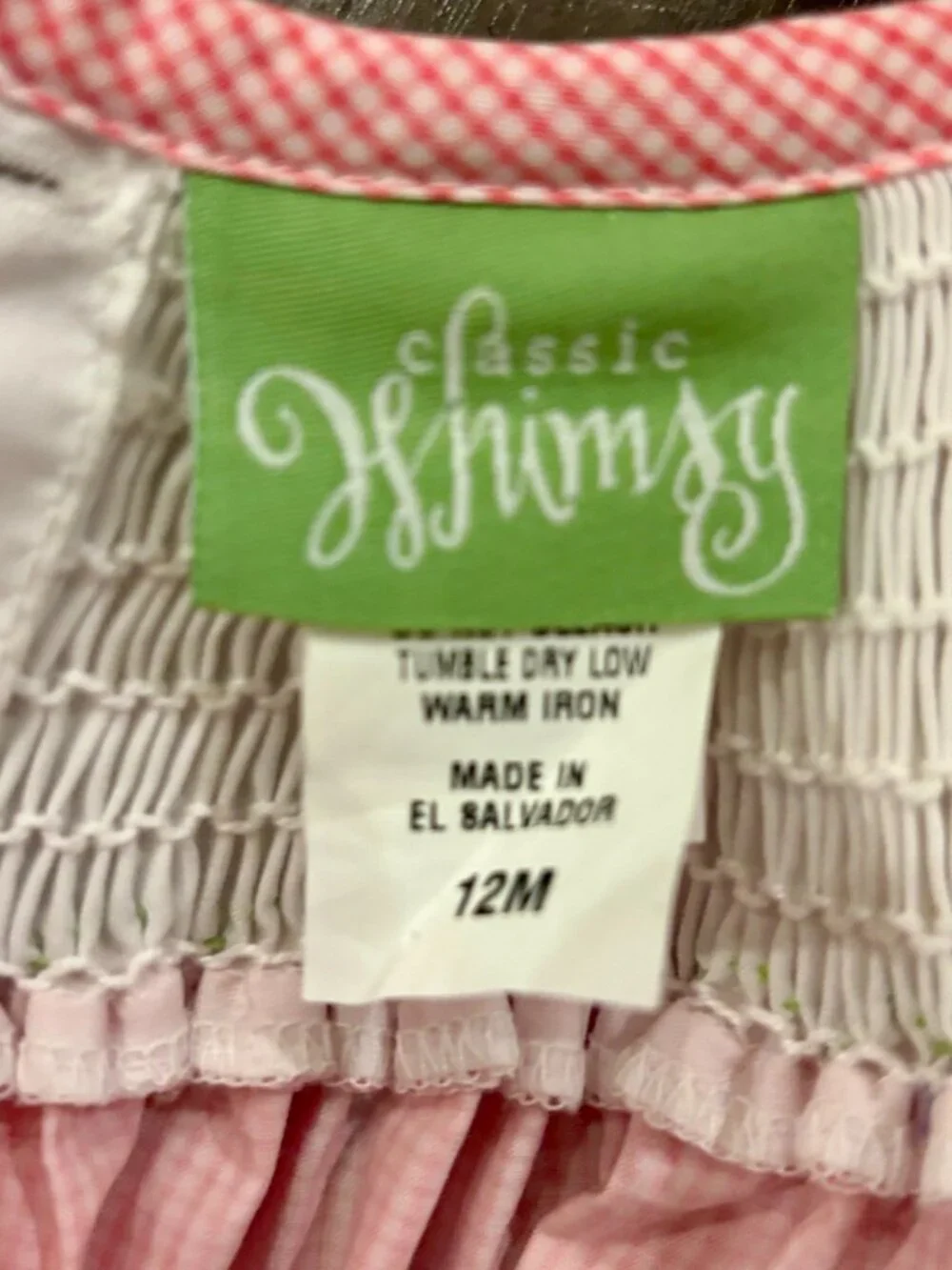 Classic Whimsy Smocked Dinosaur Gingham Dress 12M